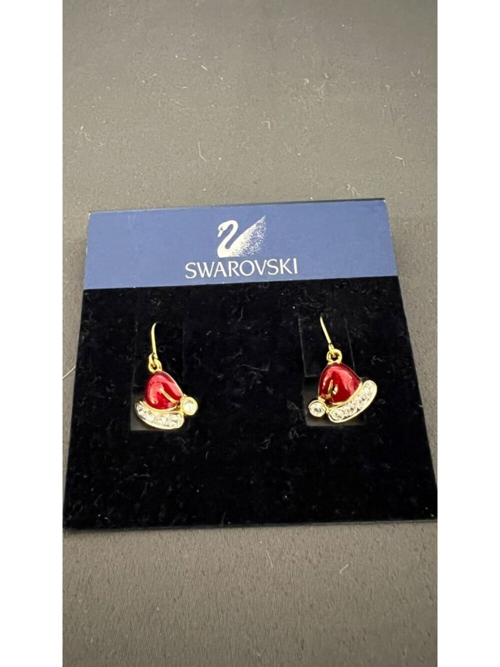 Swarovski Red Santa Hat Earrings Festive Crystals Gold-Tone Holiday